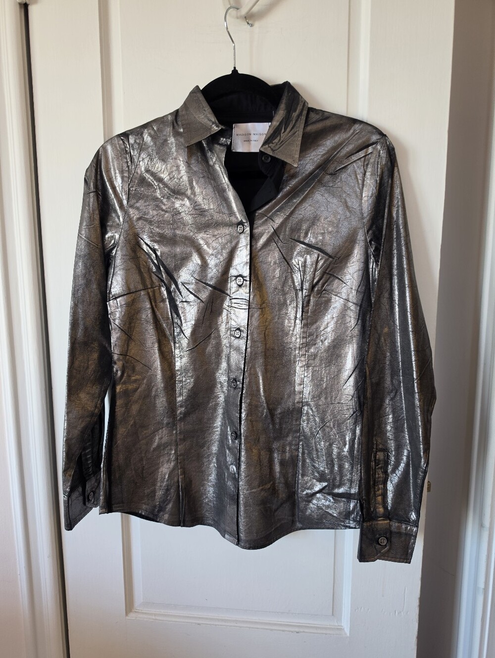 Madison Maison Metallic Silver Button-Up Shirt Medium
